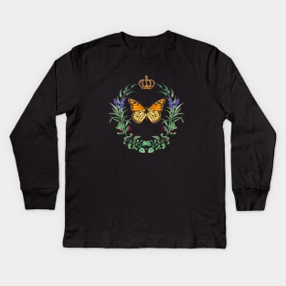 Monarch Butterfly Crown and Wreath French Style Design Kids Long Sleeve T-Shirt